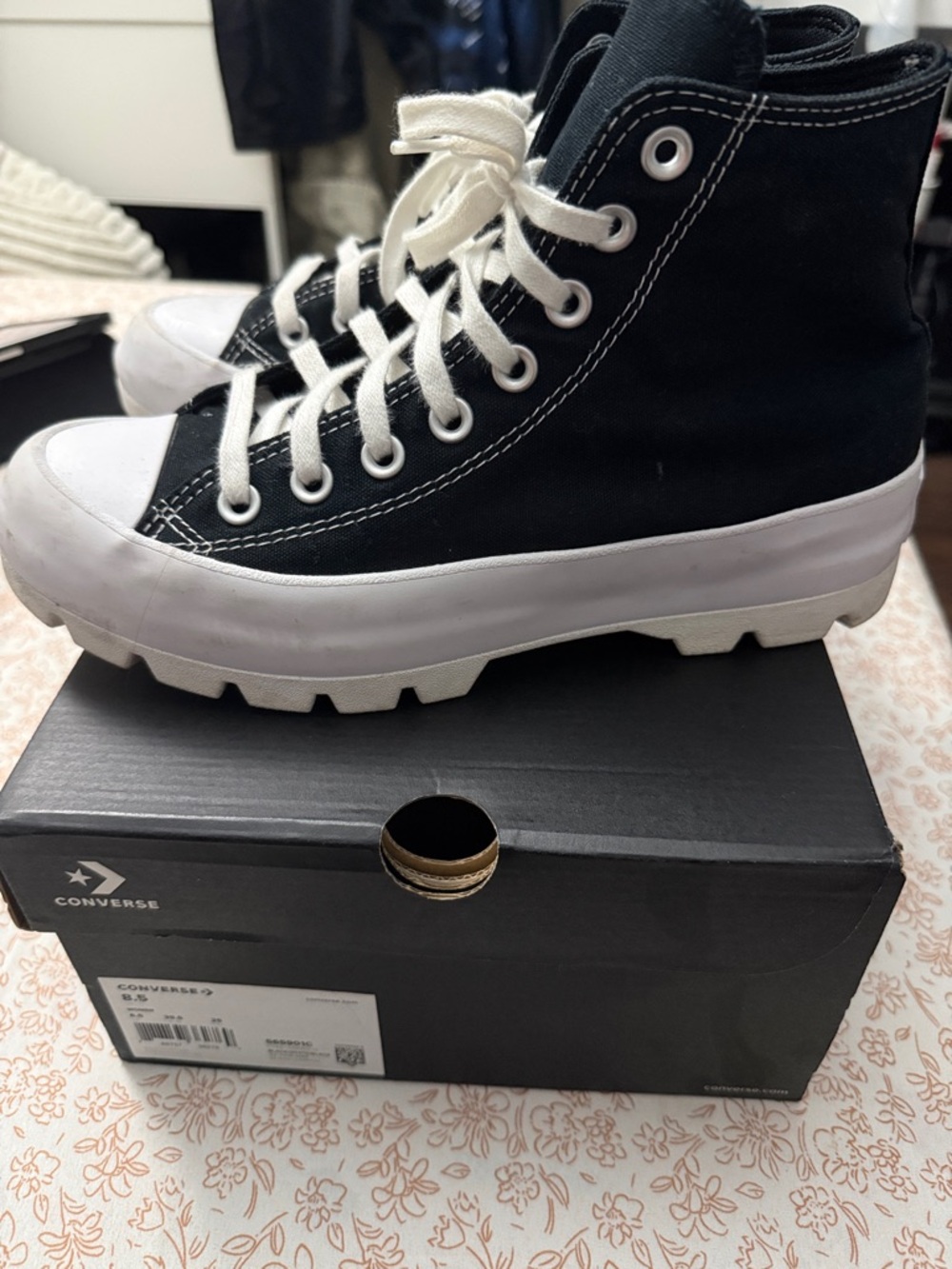 Converse Black & White High-Top Lug Sole Sneakers - Picture 3 of 6